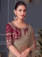 Women's Multicolor Satin Embroidered Saree With Unstitched Blouse - Image 2