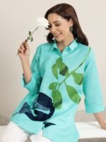 Blue Printed Cotton Blend Straight Short Kurti - Image 4
