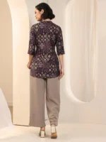 Burgundy Printed Silk Blend Straight Short Kurti - Image 3