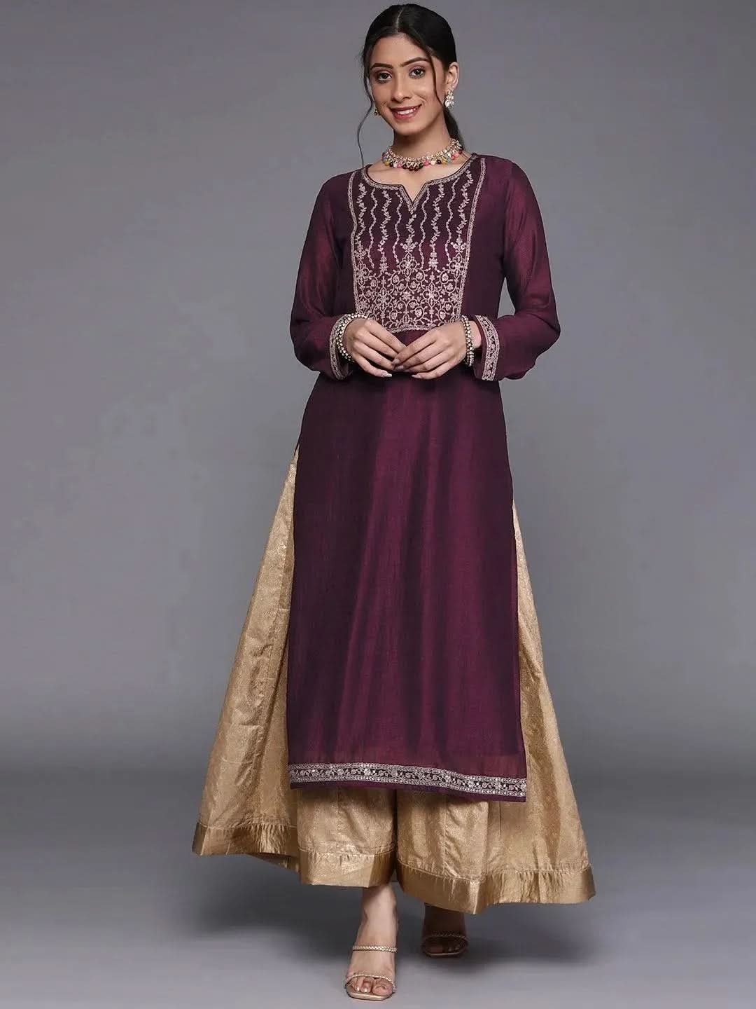 purple-yoke-design-silk-kurta-libas-1.jpg Purple Yoke Design Silk Kurta - Image 1